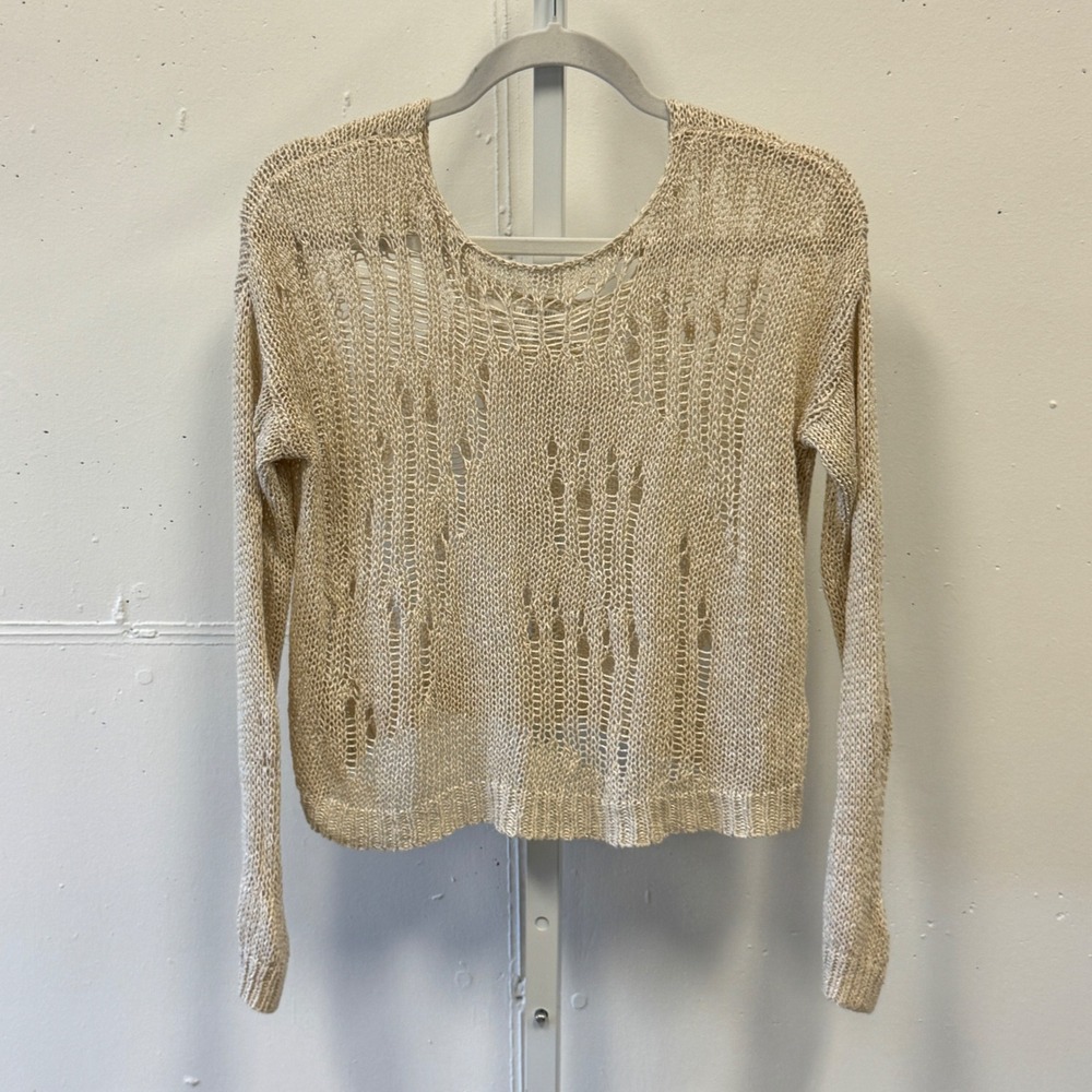 Urban Outfitters Silence + Noise Cream Open Knit Distressed Cropped Sweater Sm